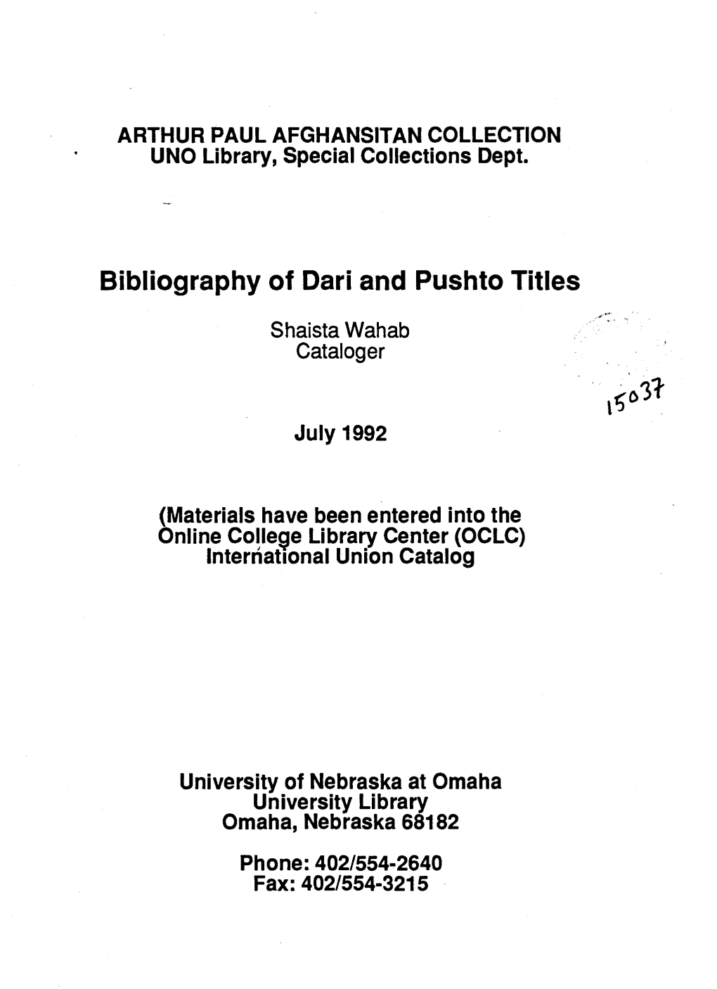 Bibliography of Dari and Pushto Titles