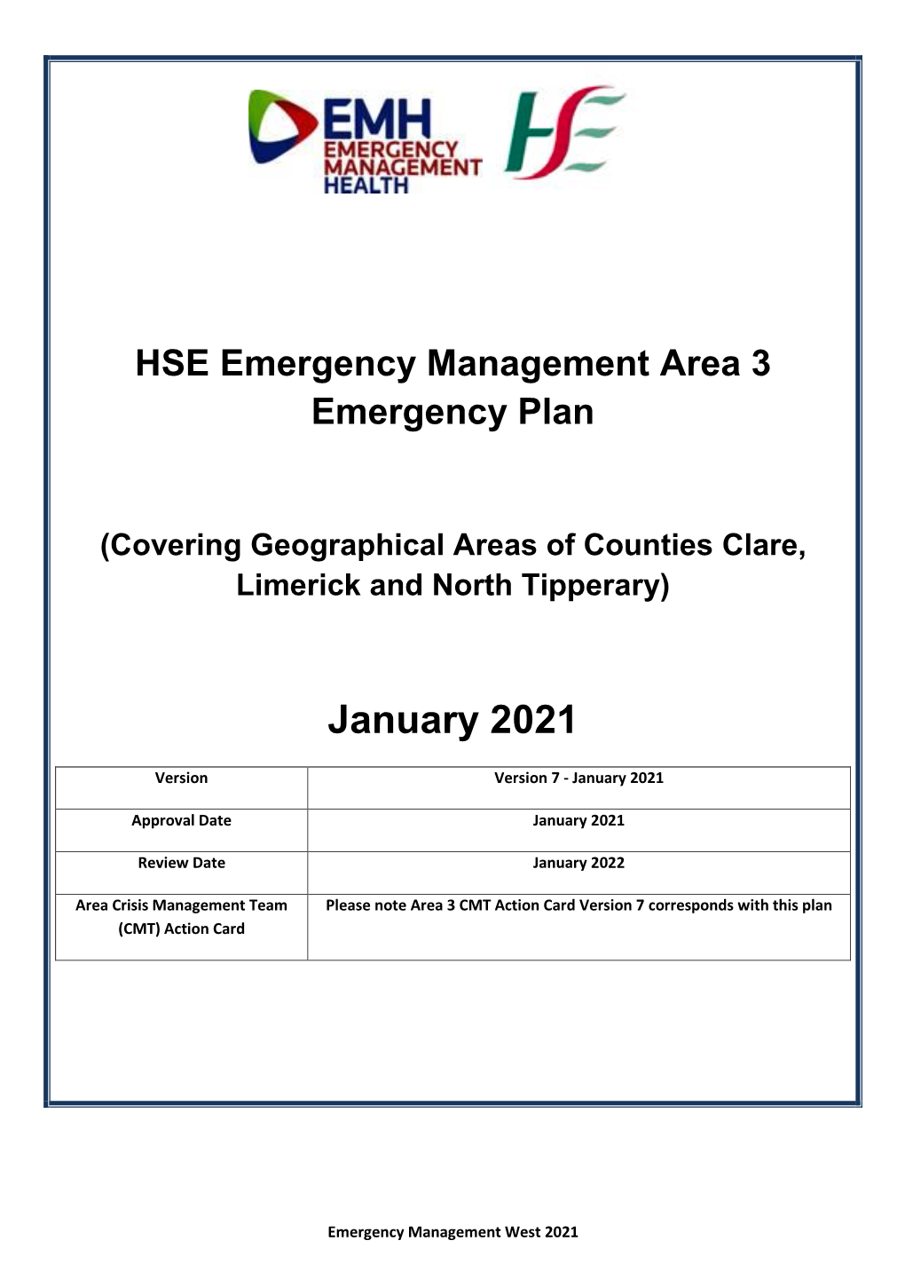 HSE Emergency Management CHO Area 3 Emergency Plan