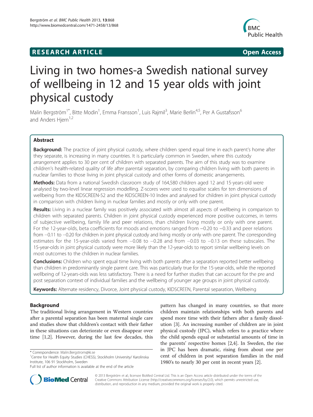 Living in Two Homes-A Swedish National Survey Of