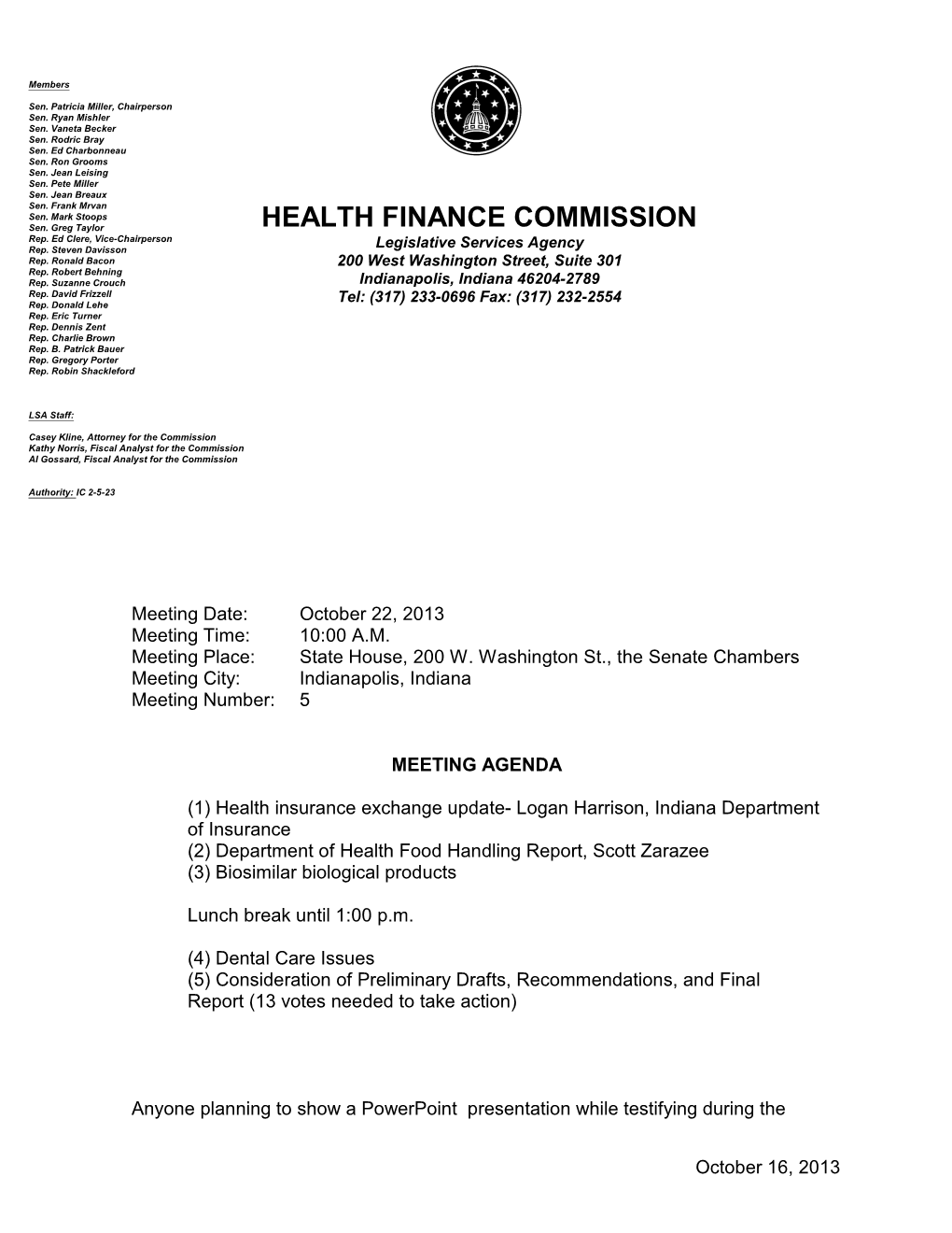 NT 10/22/2013 Health Finance Commission