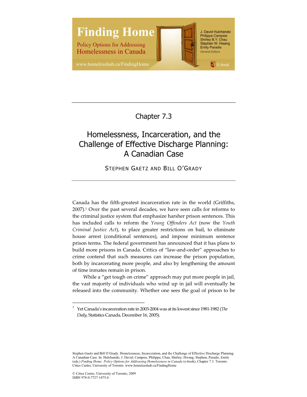Homelessness, Incarceration, and the Challenge of Effective Discharge Planning: a Canadian Case