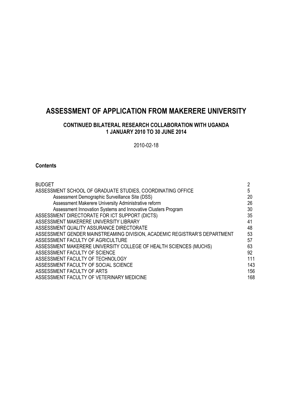 Assessment of Application from Makerere University