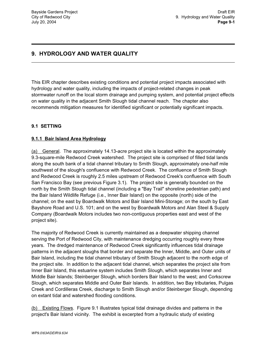 9. Hydrology and Water Quality July 20, 2004 Page 9-1