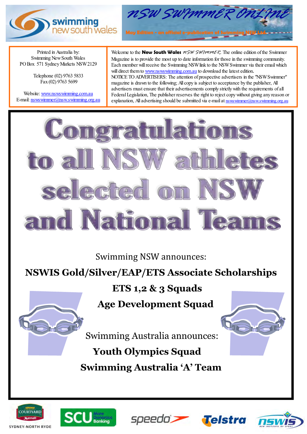 NSW SWIMMER ONLINE May Edition - an Official E-Publication of Swimming NSW Ltd