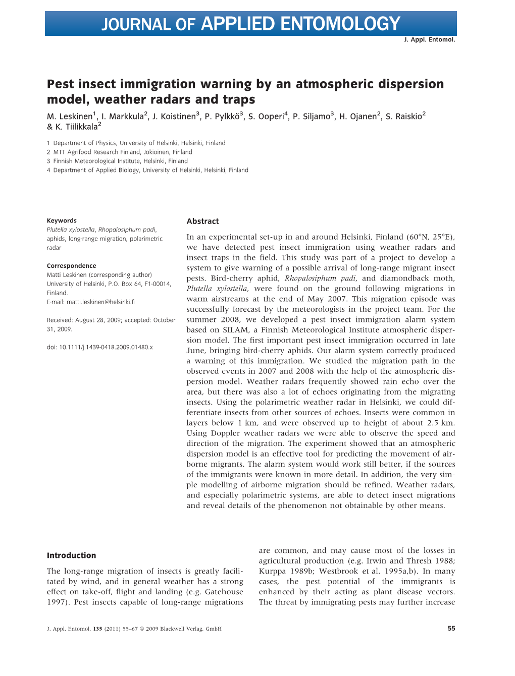 Pest Insect Immigration Warning by an Atmospheric Dispersion Model, Weather Radars and Traps M