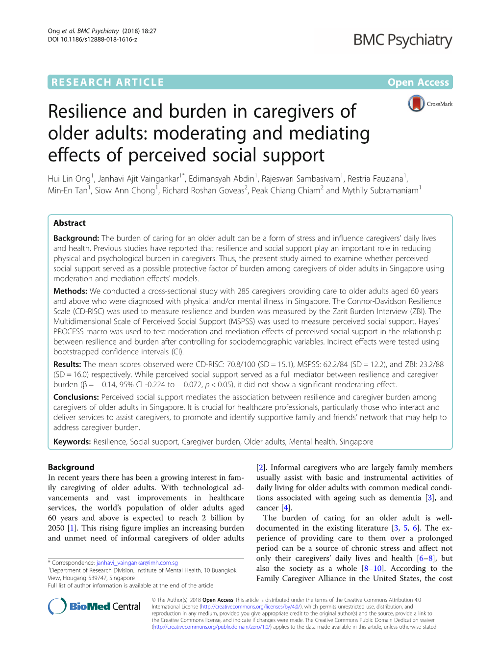 Resilience and Burden in Caregivers of Older Adults