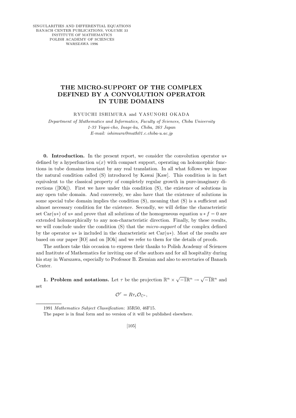 The Micro-Support of the Complex Defined by a Convolution Operator in Tube Domains