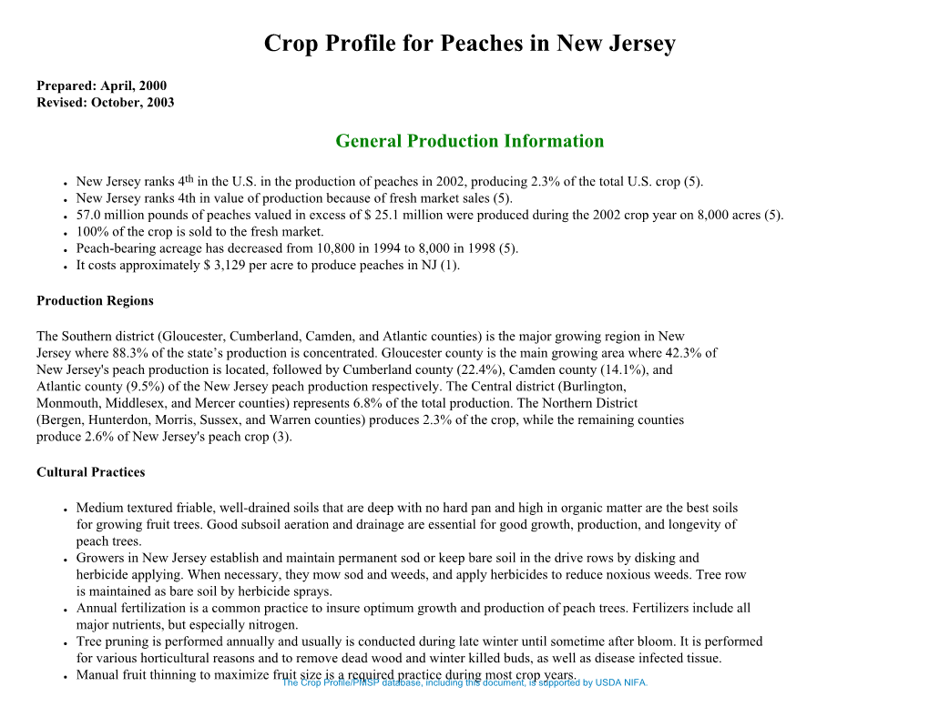 Crop Profile for Peaches in New Jersey