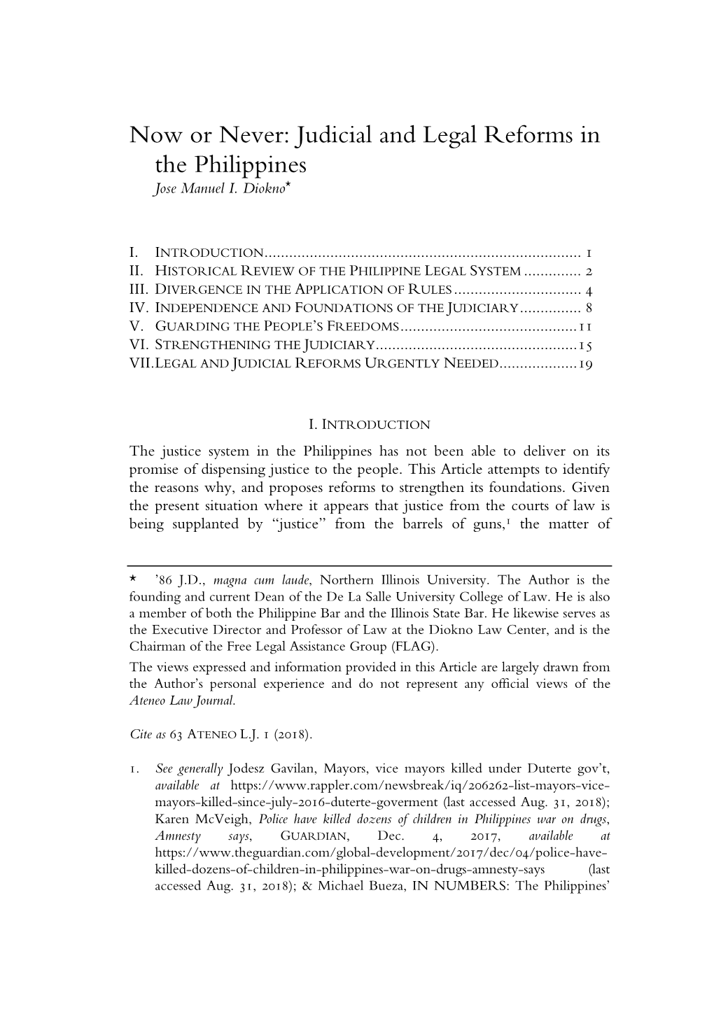 Judicial and Legal Reforms in the Philippines Jose Manuel I