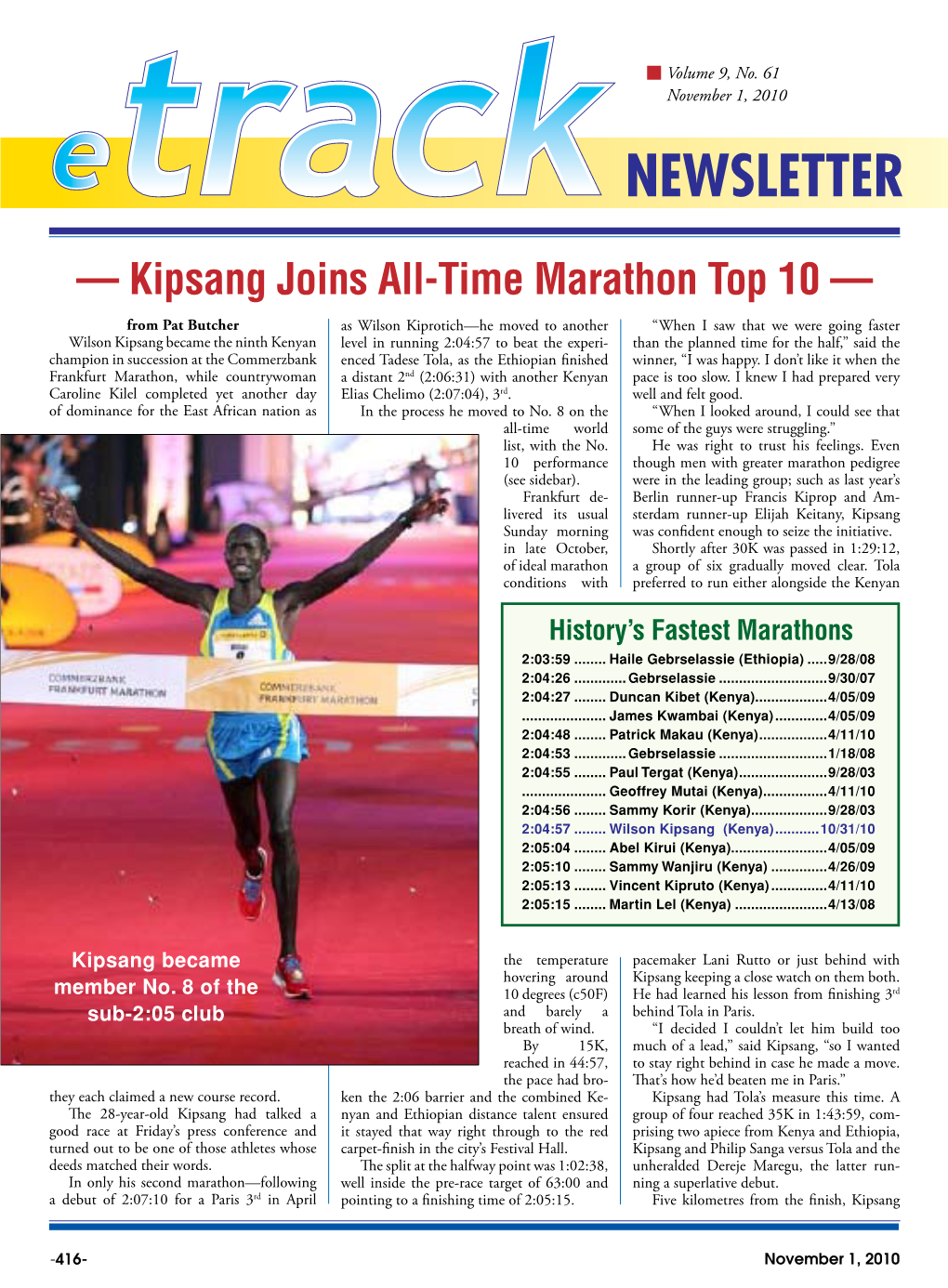 — Kipsang Joins All-Time Marathon Top 10 —