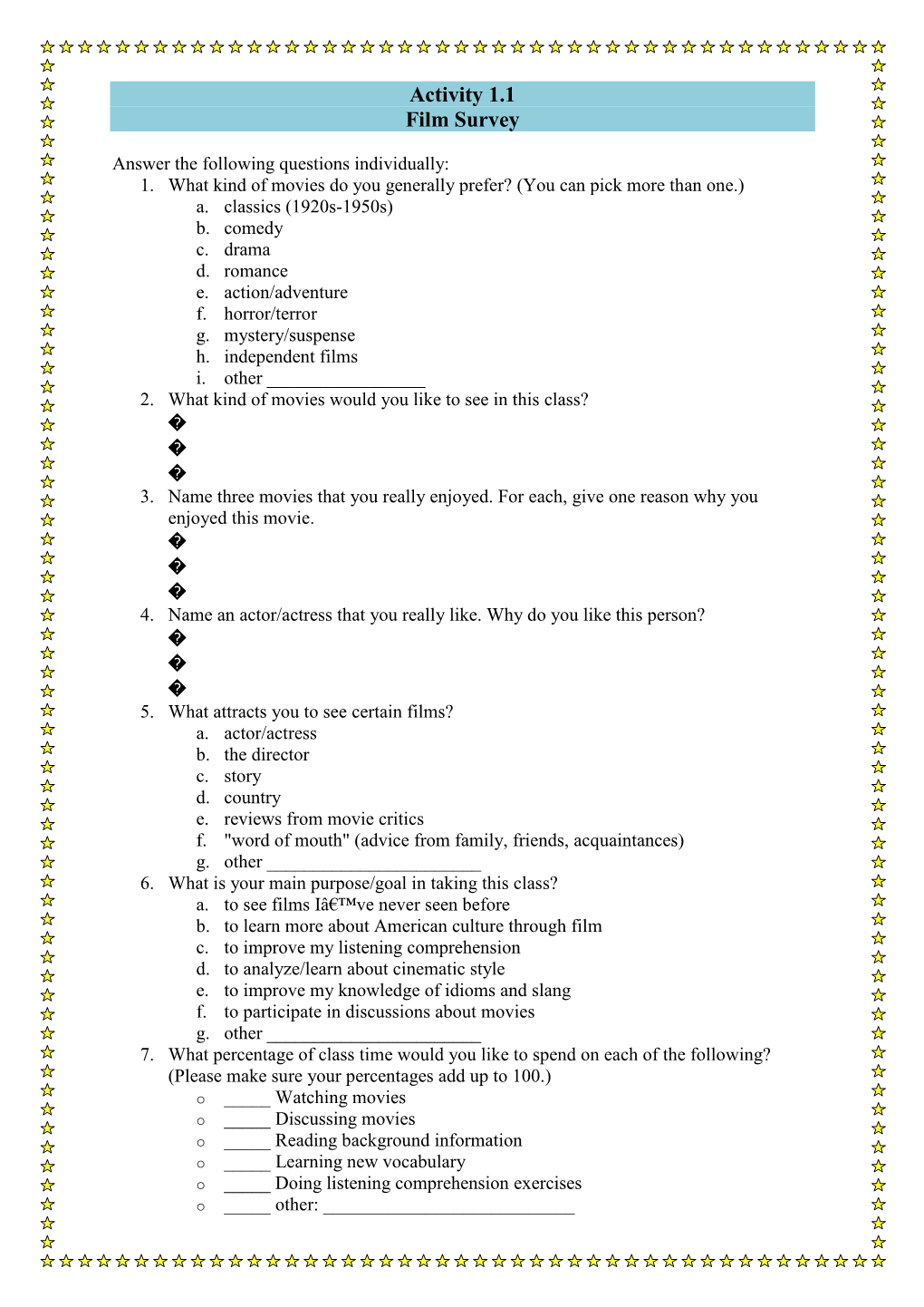 Activity 1.1 Film Survey