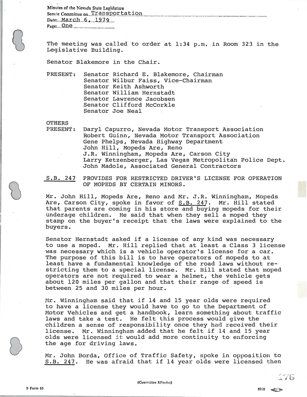 Minutes of the Senate Committee on Transportation, 3-6-1979