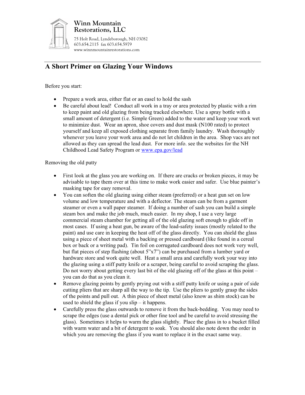 Winn Mountain Restorations, LLC a Short Primer on Glazing Your