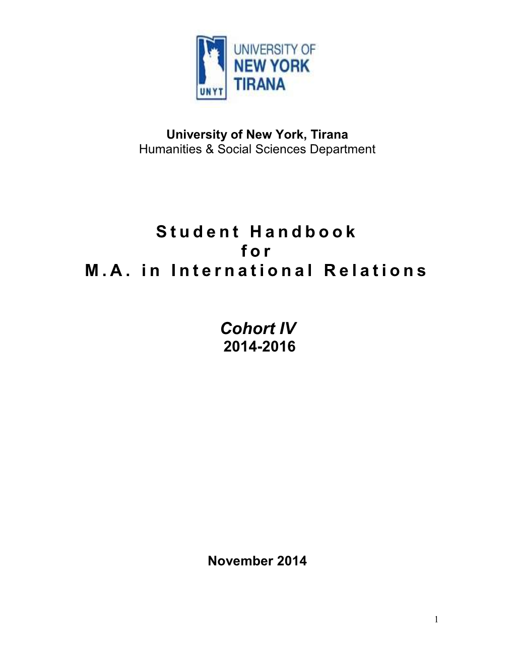 Student Handbook for M.A. in International Relations Cohort IV