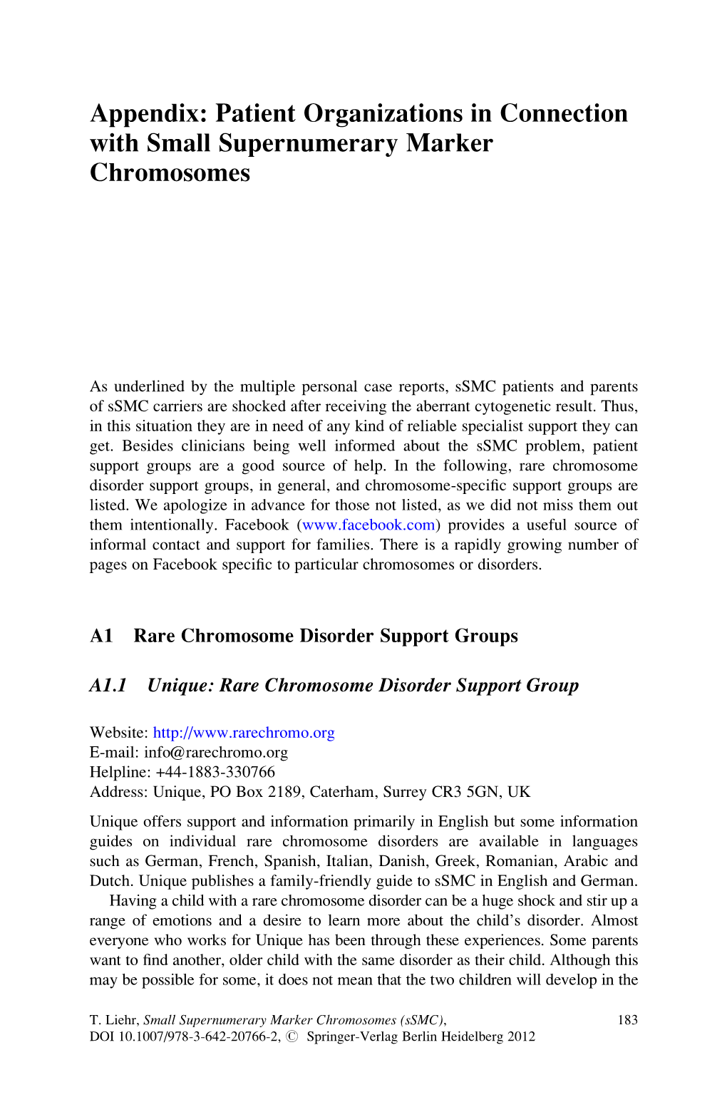 Patient Organizations in Connection with Small Supernumerary Marker Chromosomes