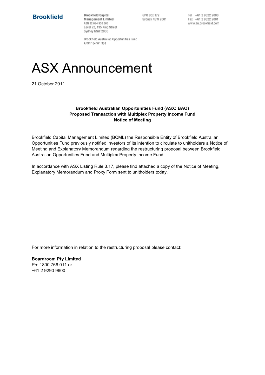 ASX Announcement