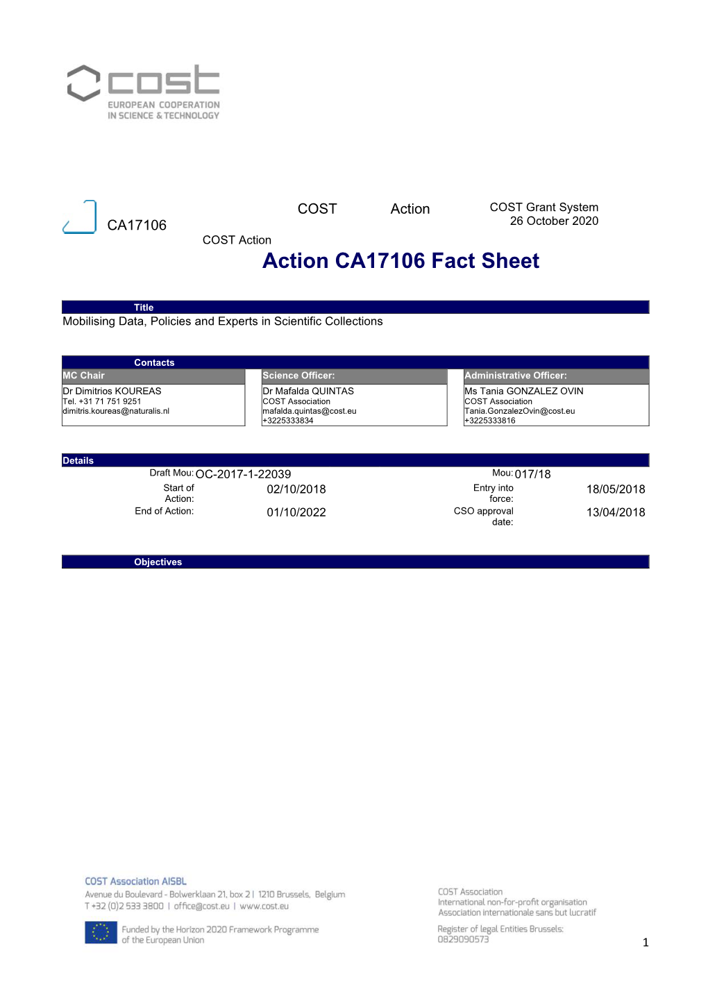 Action CA17106 Fact Sheet