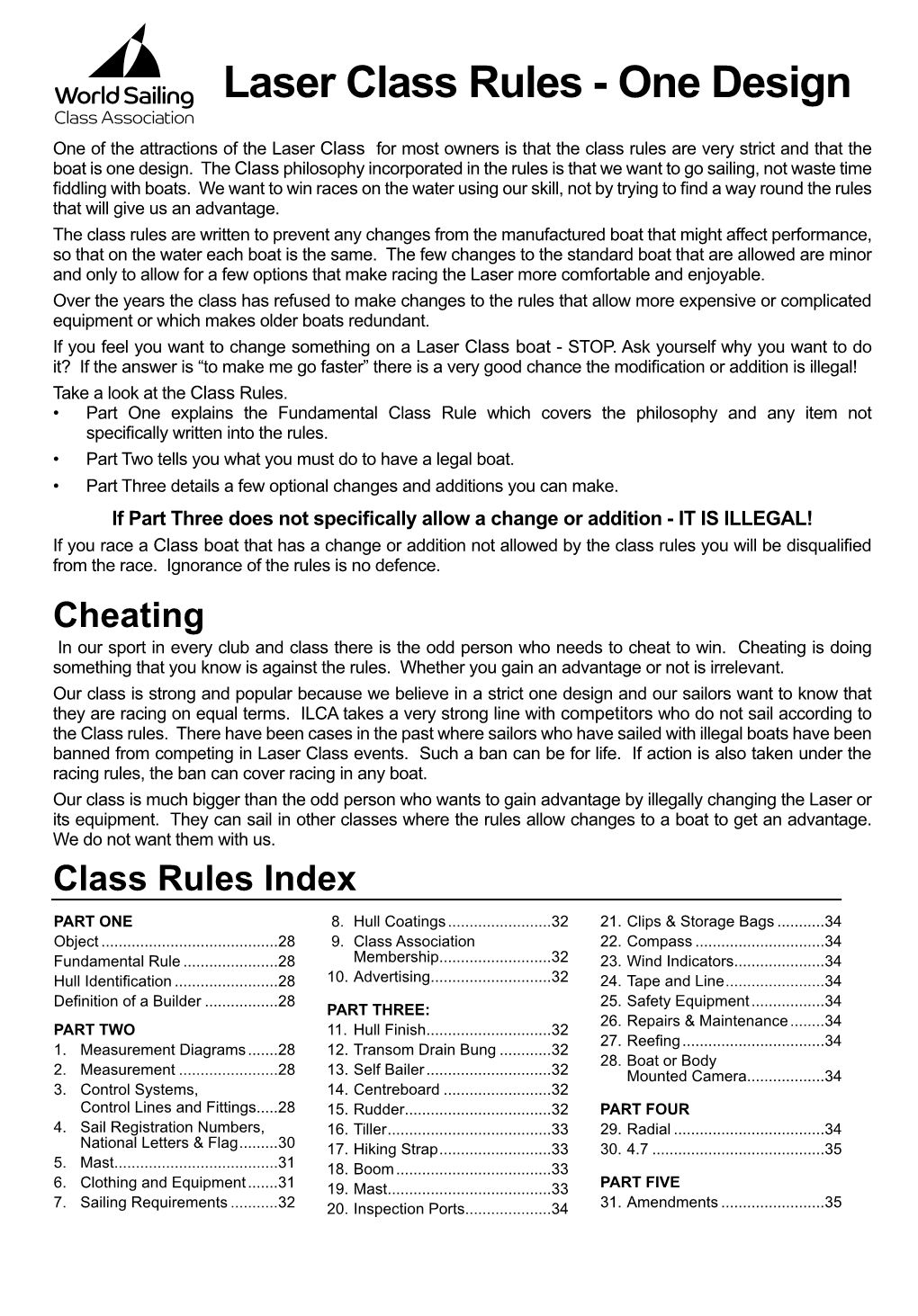 Laser Class Rules - One Design