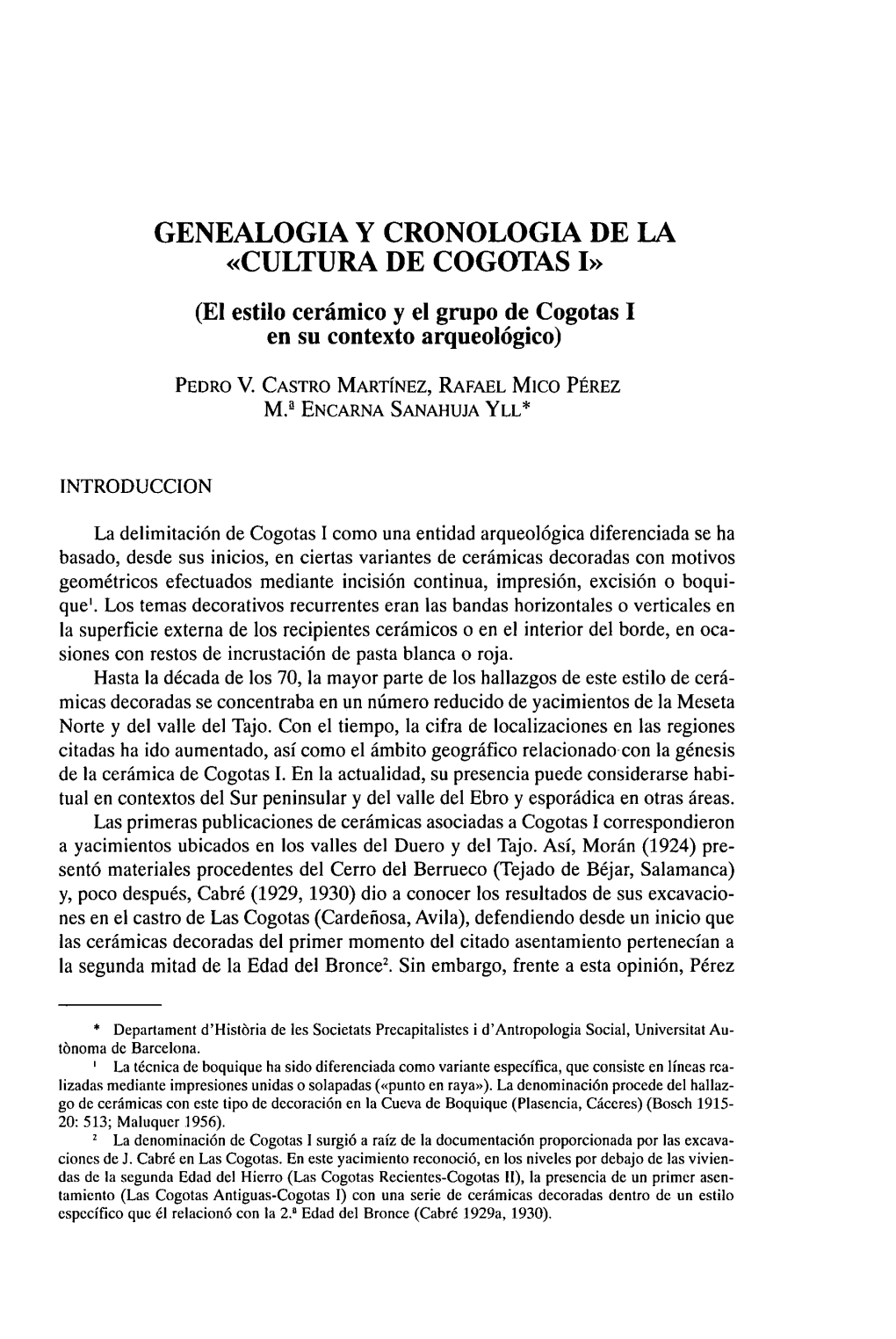 CULTURA DE COGOTAS I» (El Estilo Cerámico Y El Grupo De Cogotas I En Su Contexto Arqueológico)