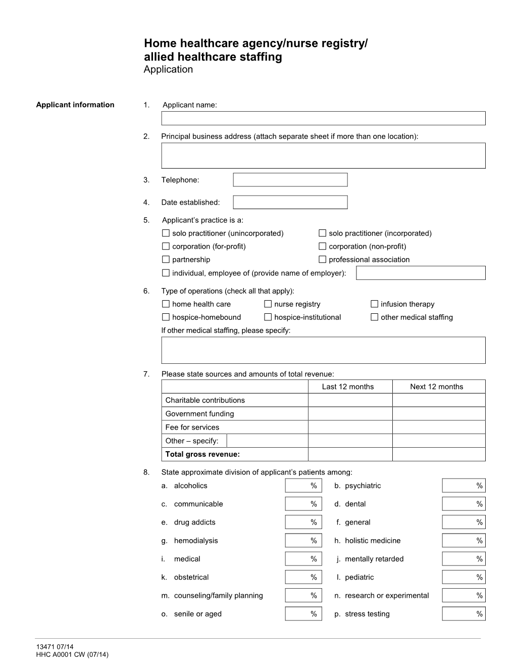 Home Healthcare Agency/Nurse Registry/ Allied Healthcare Staffing Application