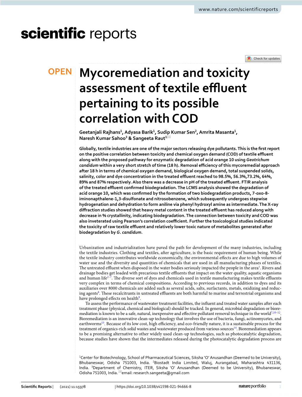 Mycoremediation and Toxicity Assessment of Textile Effluent
