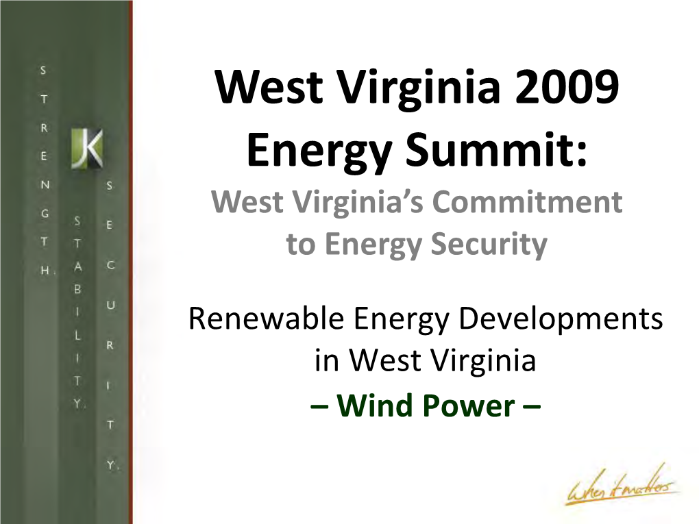 Wind Power – West Virginia Legislative Enactments