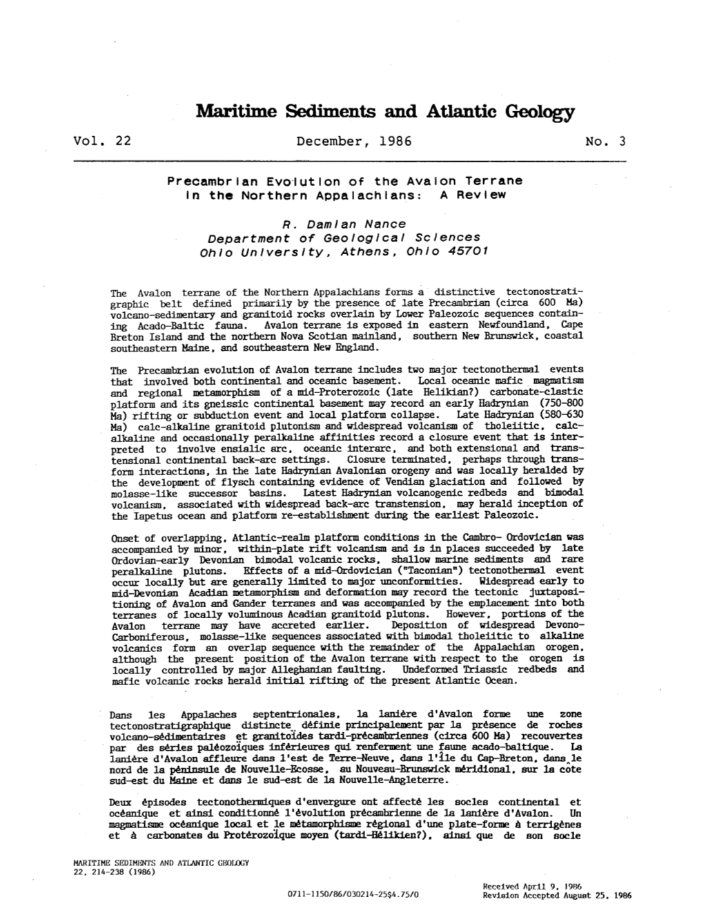 Maritime Sediments and Atlantic Geology