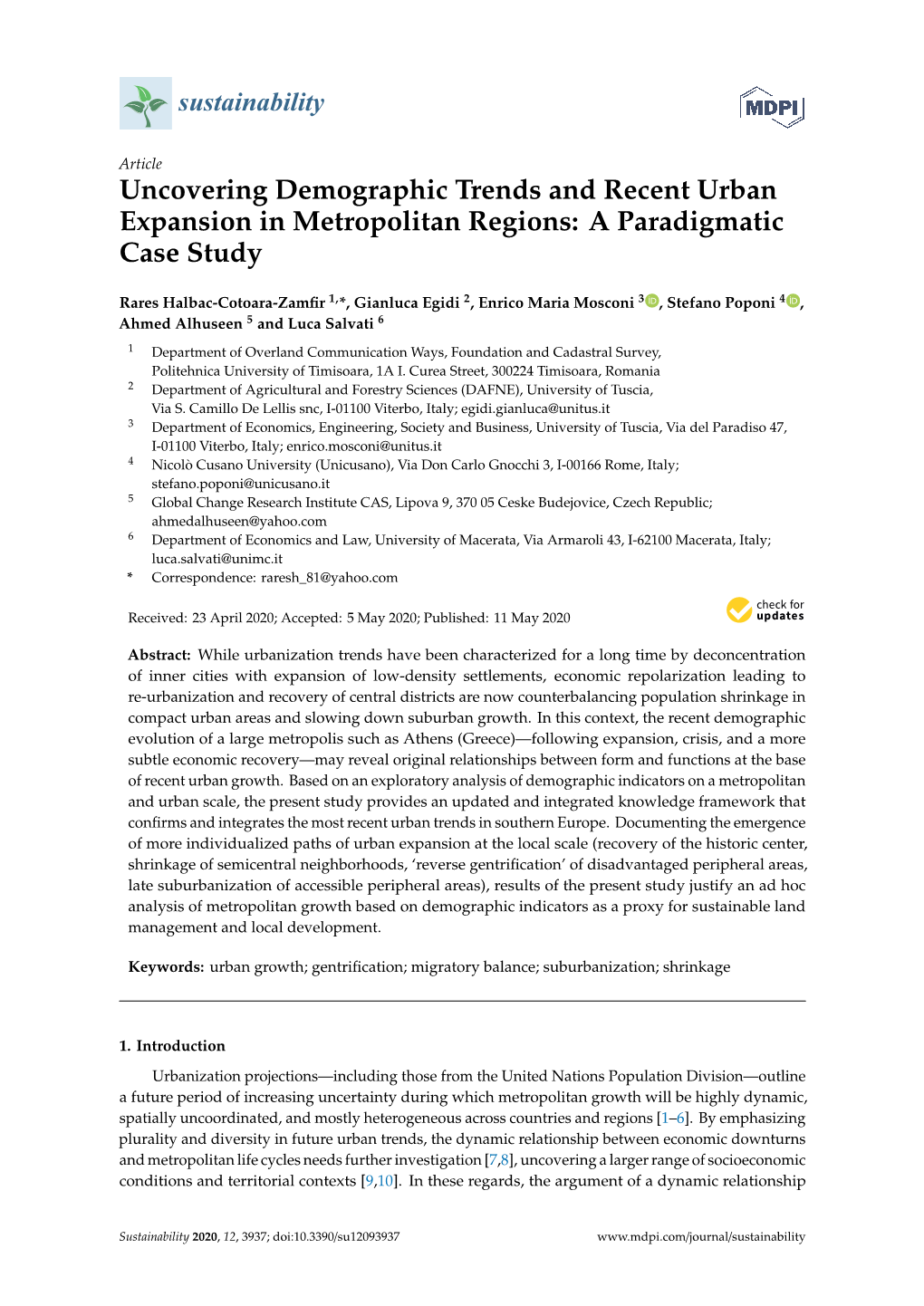 Uncovering Demographic Trends and Recent Urban Expansion in Metropolitan Regions: a Paradigmatic Case Study