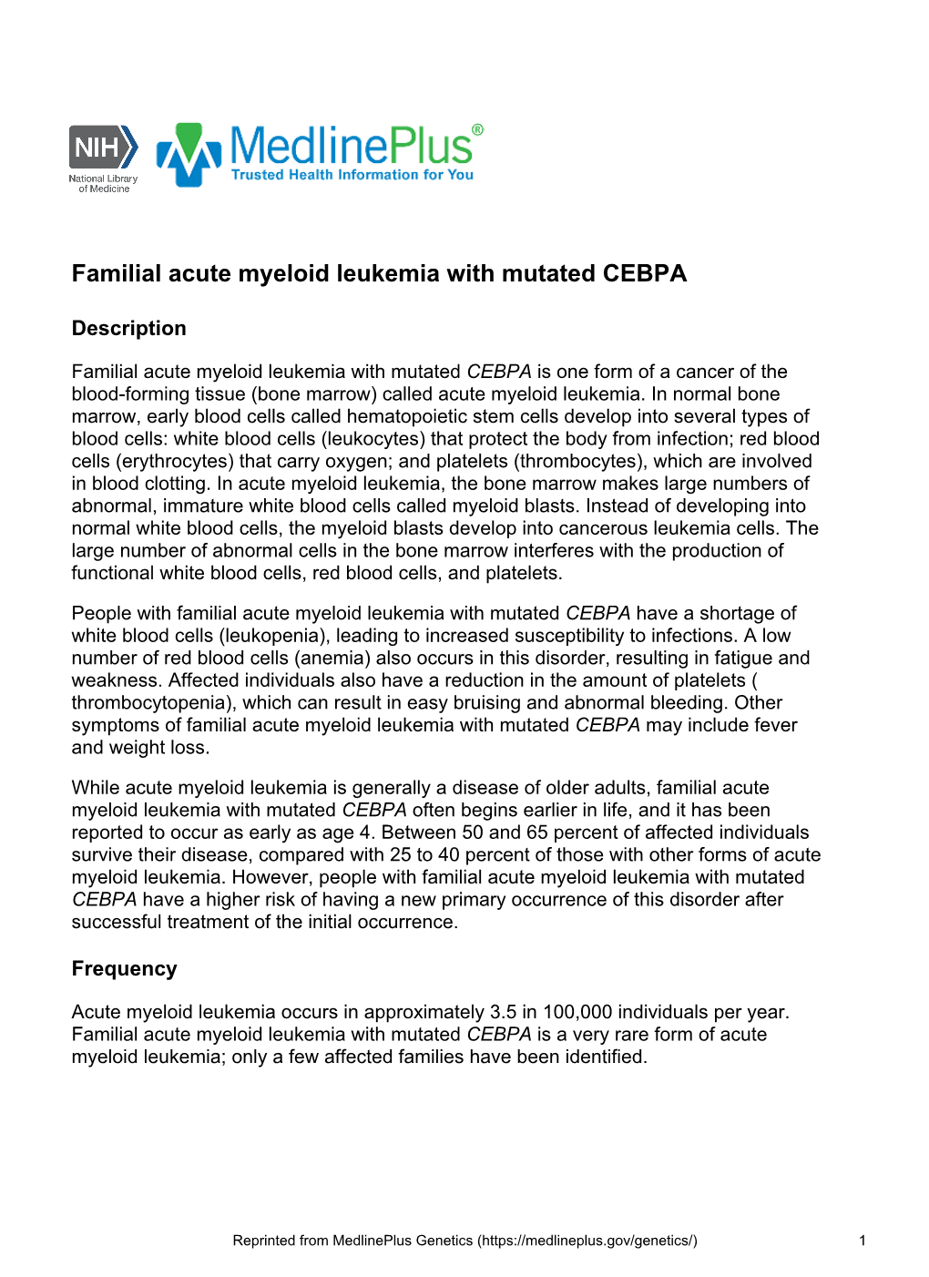 Familial Acute Myeloid Leukemia with Mutated CEBPA