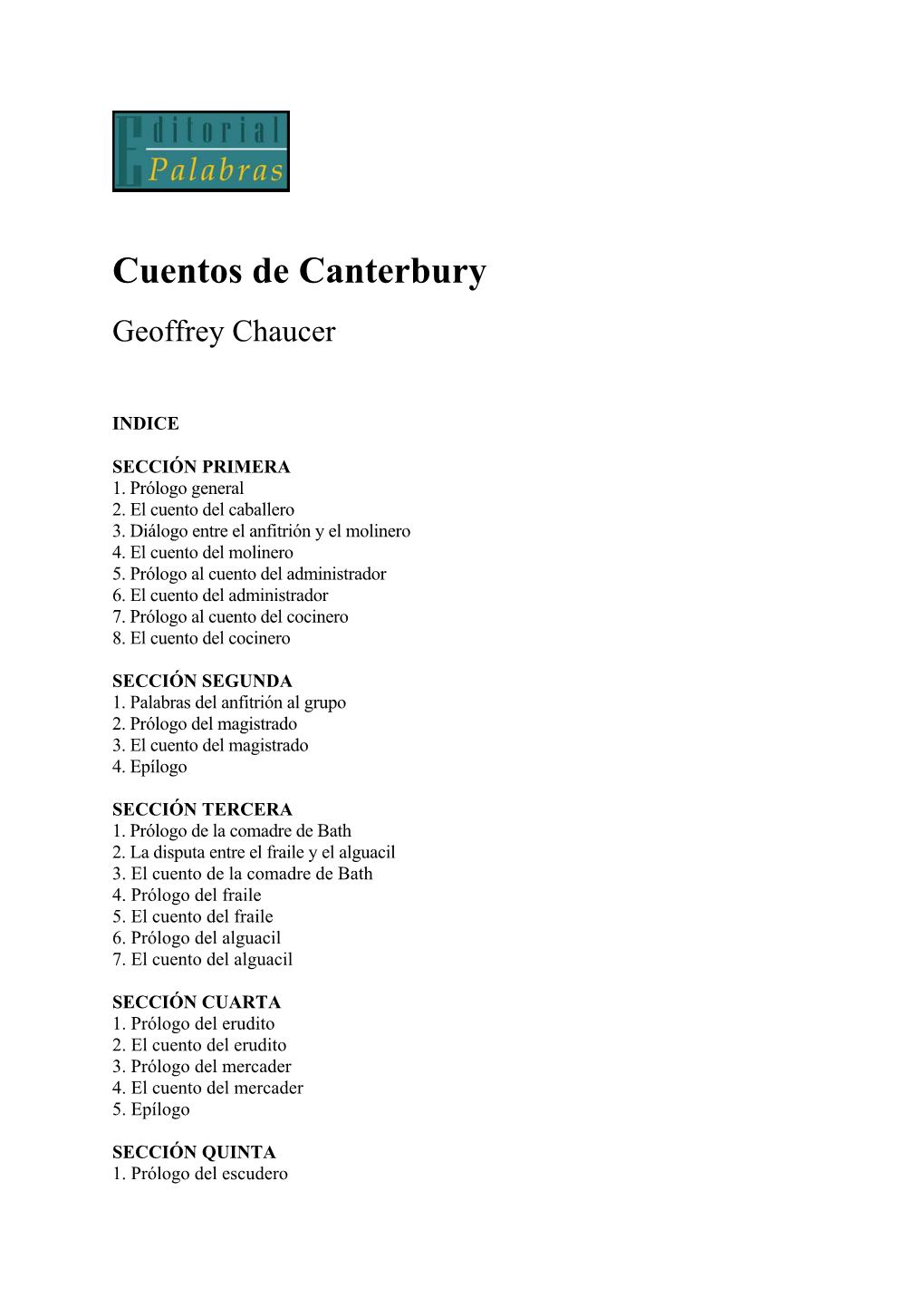 Cuentos De Canterbury Geoffrey Chaucer