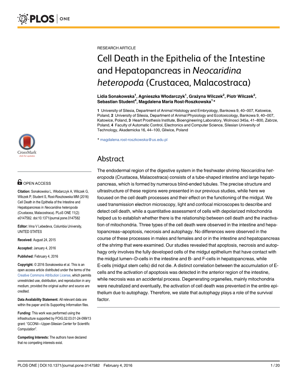Cell Death in the Epithelia of the Intestine and Hepatopancreas in Neocaridina Heteropoda (Crustacea, Malacostraca)