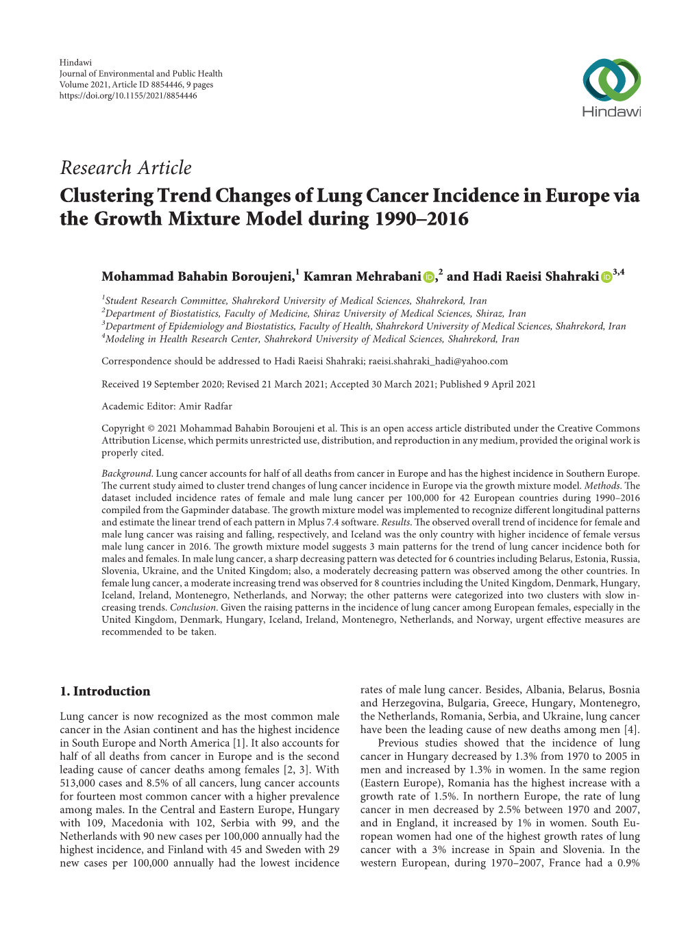 Clustering Trend Changes of Lung Cancer Incidence in Europe Via the Growth Mixture Model During 1990–2016