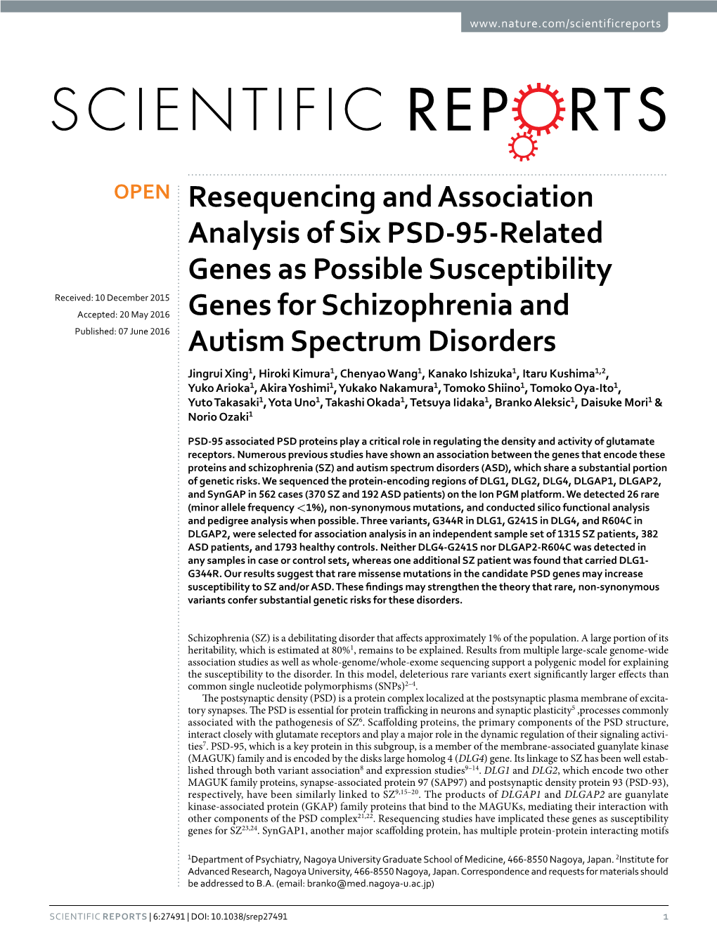 Resequencing and Association Analysis of Six PSD-95-Related