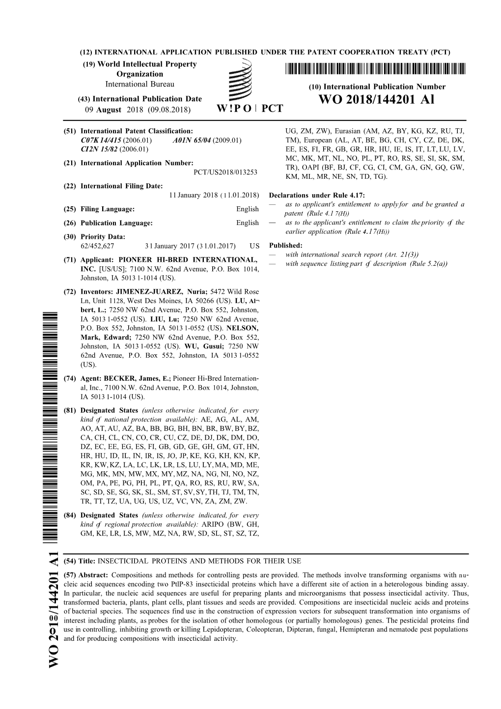 WO 2018/144201 Al 09 August 2018 (09.08.2018) W !P O PCT