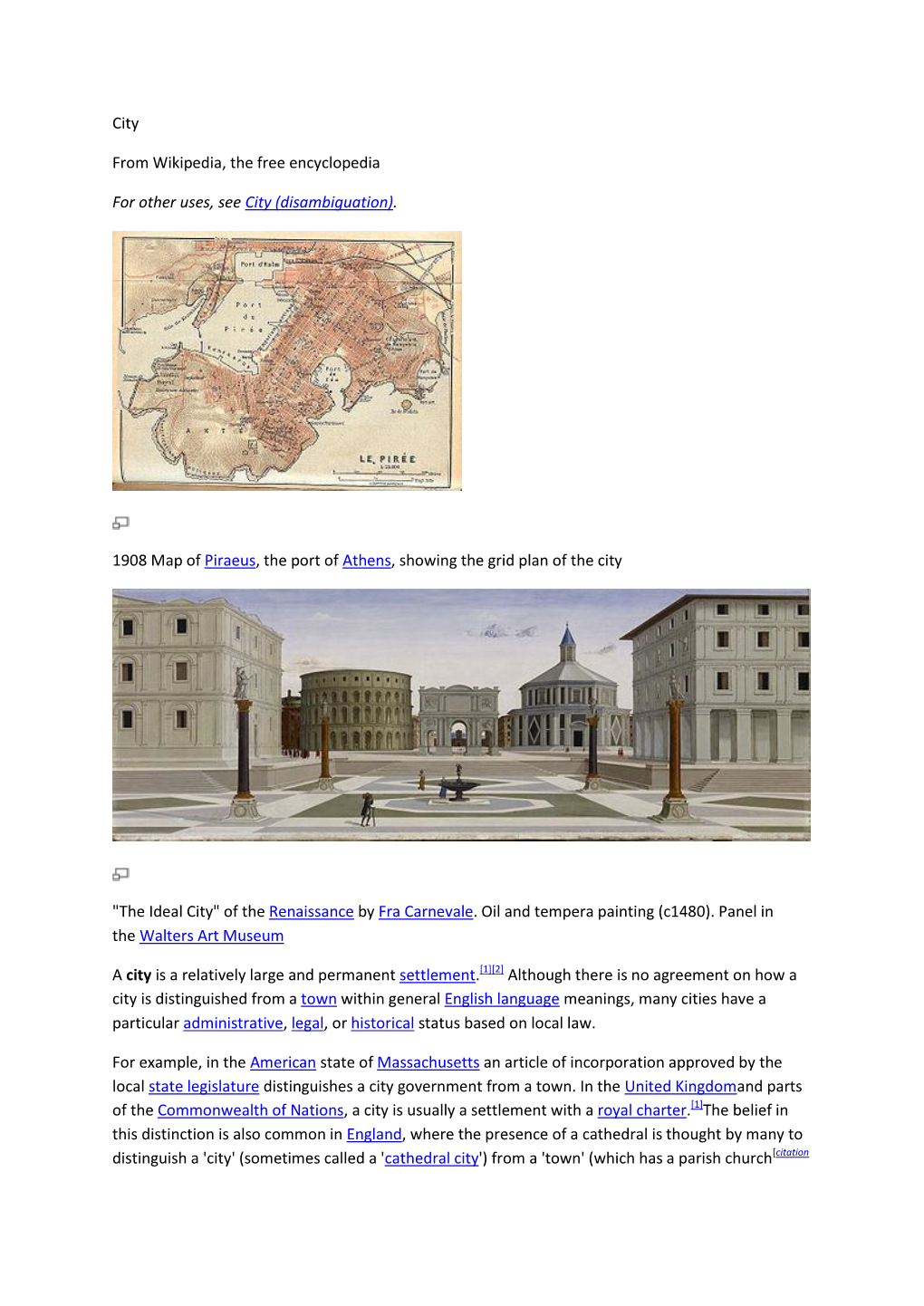 City from Wikipedia, the Free Encyclopedia for Other Uses, See City