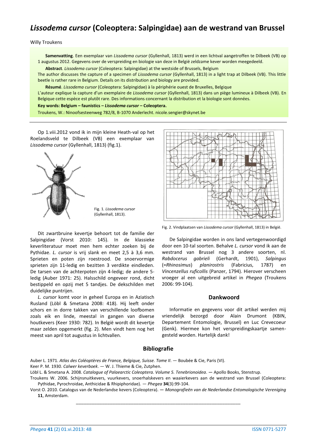 Lissodema Cursor (Coleoptera: Salpingidae) Aan De Westrand Van Brussel