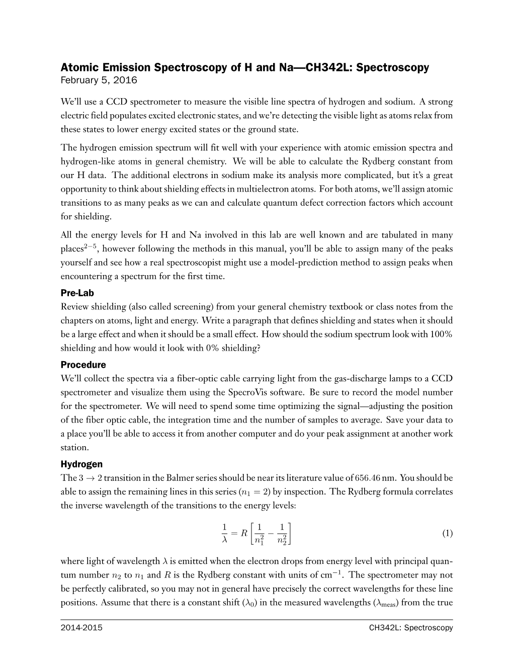 Atomic Emission Spectroscopy of H and Na—CH342L: Spectroscopy February 5, 2016