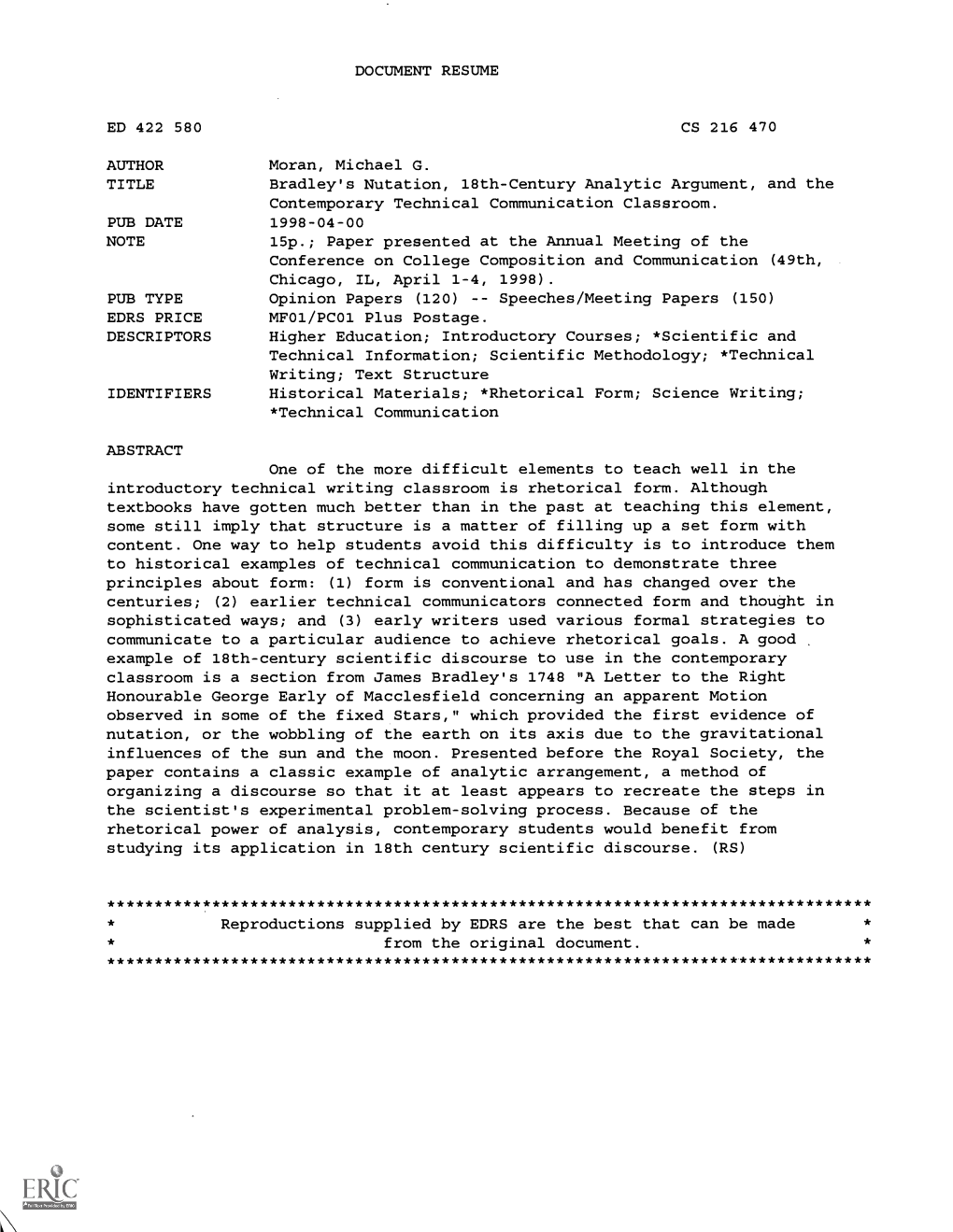 Bradley's Nutation, 18Th-Century Analytic Argument, and the Contemporary Technical Communication Classroom