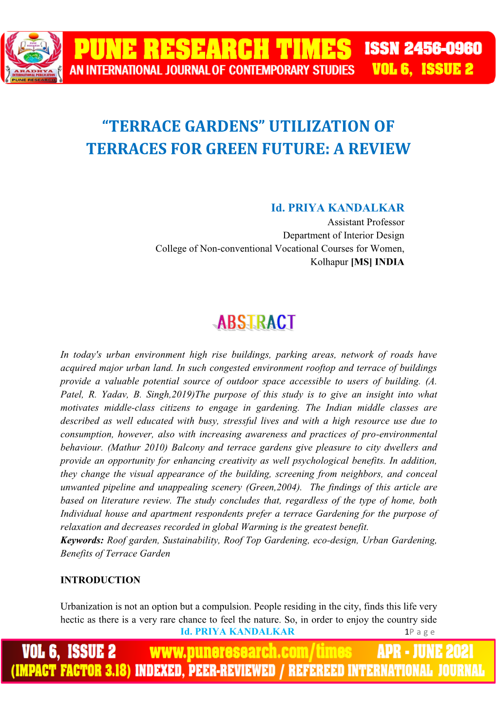 “Terrace Gardens” Utilization of Terraces for Green Future: a Review
