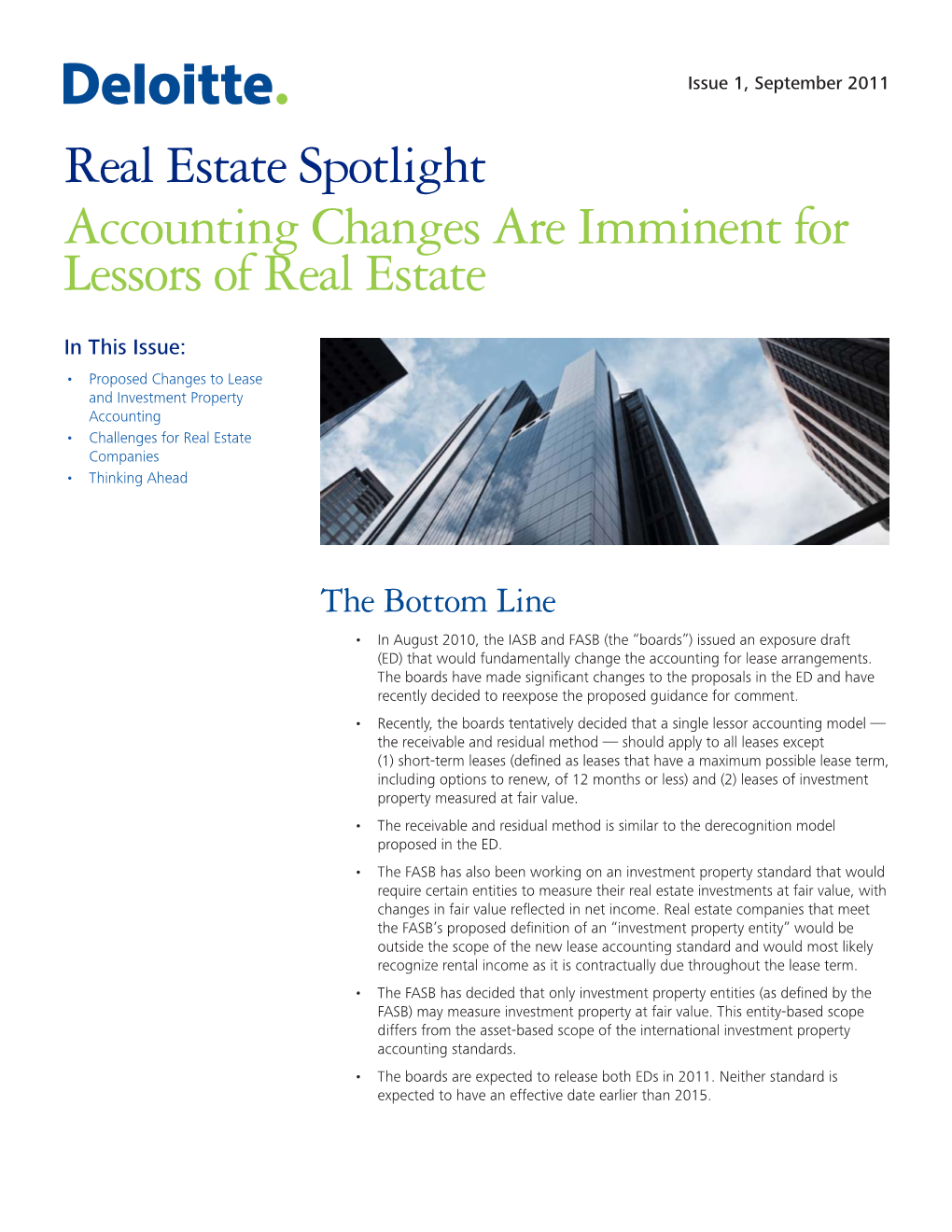 Real Estate Spotlight Accounting Changes Are Imminent for Lessors of Real Estate