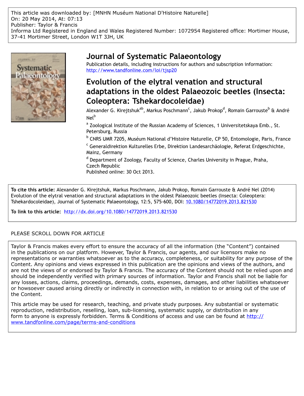 Journal of Systematic Palaeontology Evolution of the Elytral Venation And