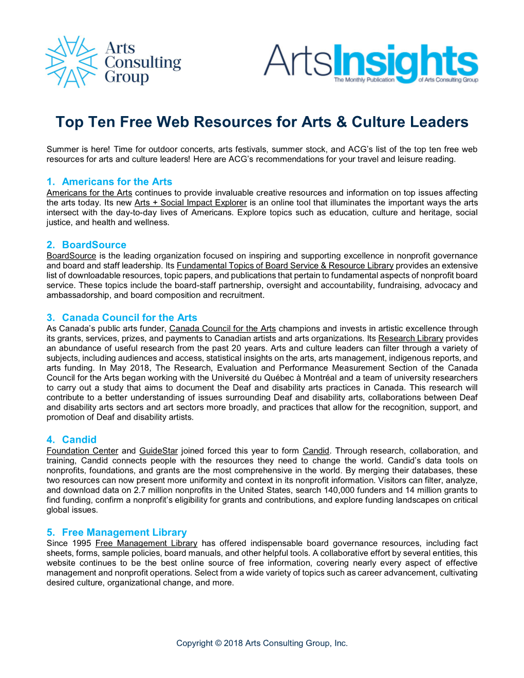 Top Ten Free Web Resources for Arts & Culture Leaders