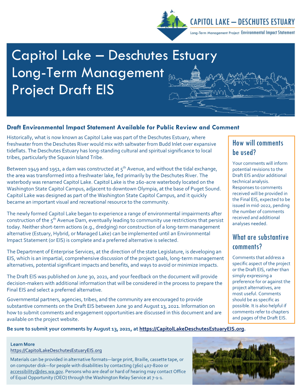 Capitol Lake – Deschutes Estuary Long-Term Management Project Draft EIS