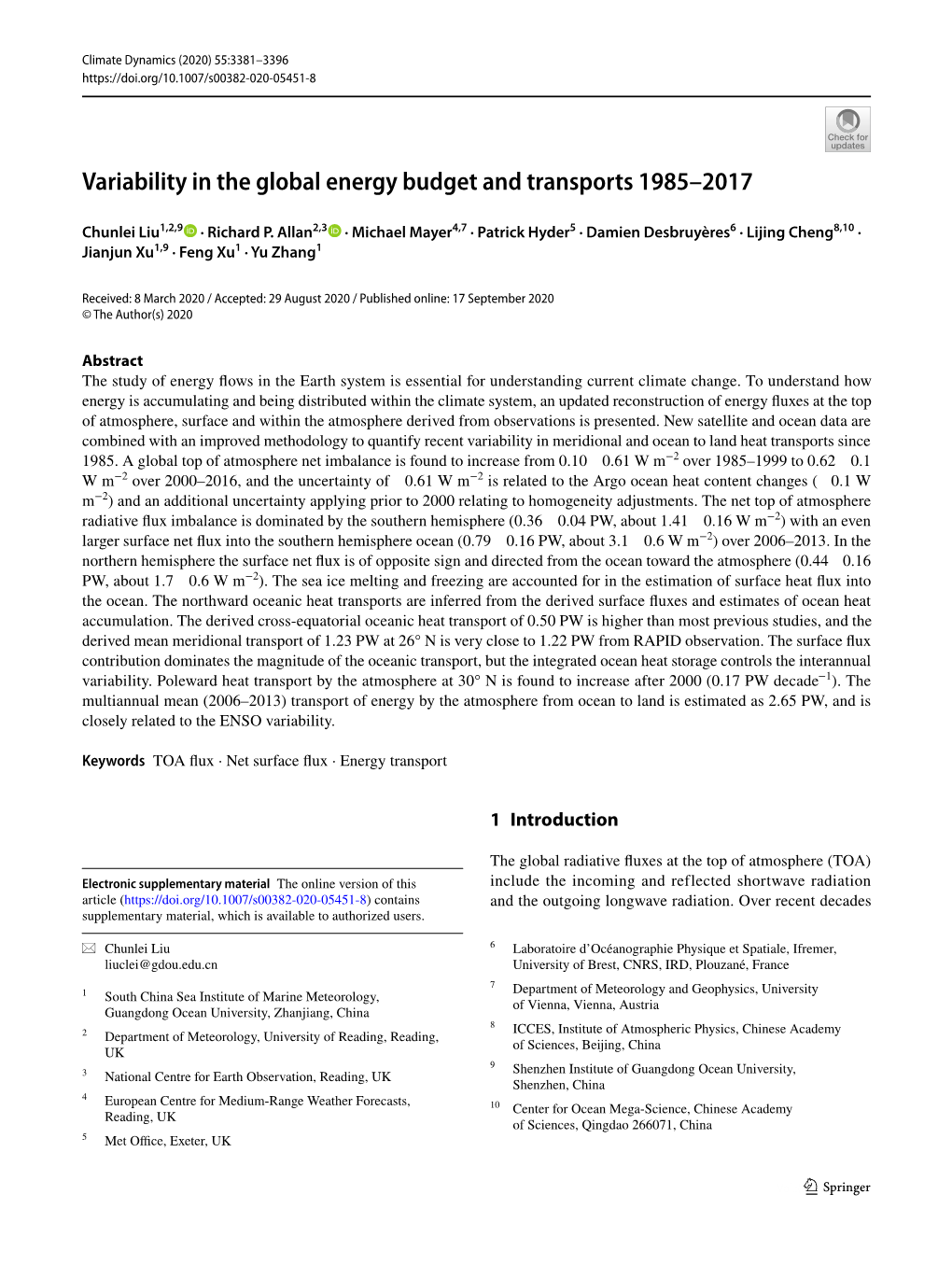 Variability in the Global Energy Budget and Transports 1985–2017