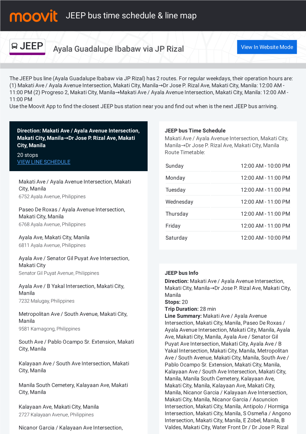 JEEP Bus Time Schedule & Line Route