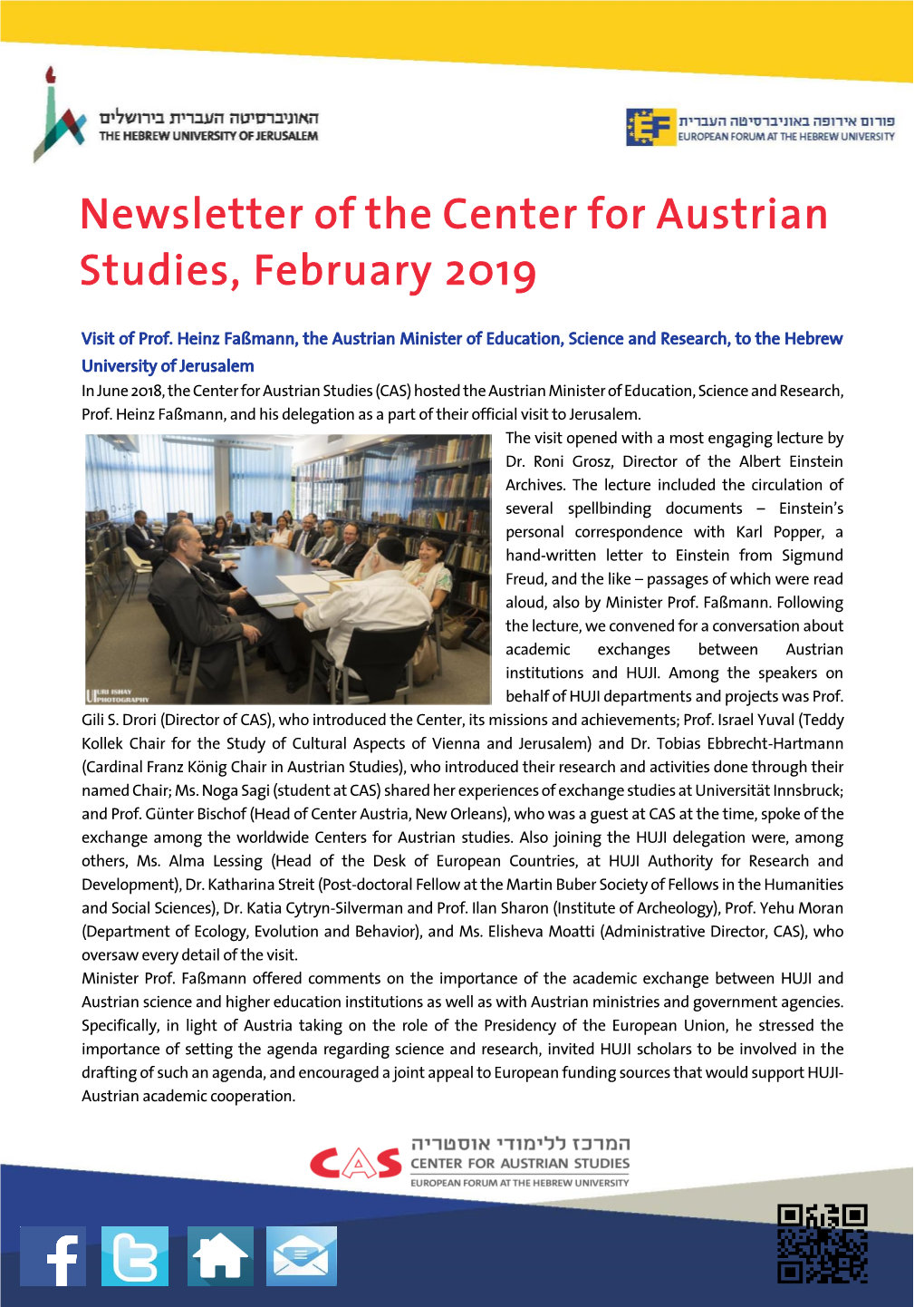Studies, February 2019 Newsletter of the Center for Austrian