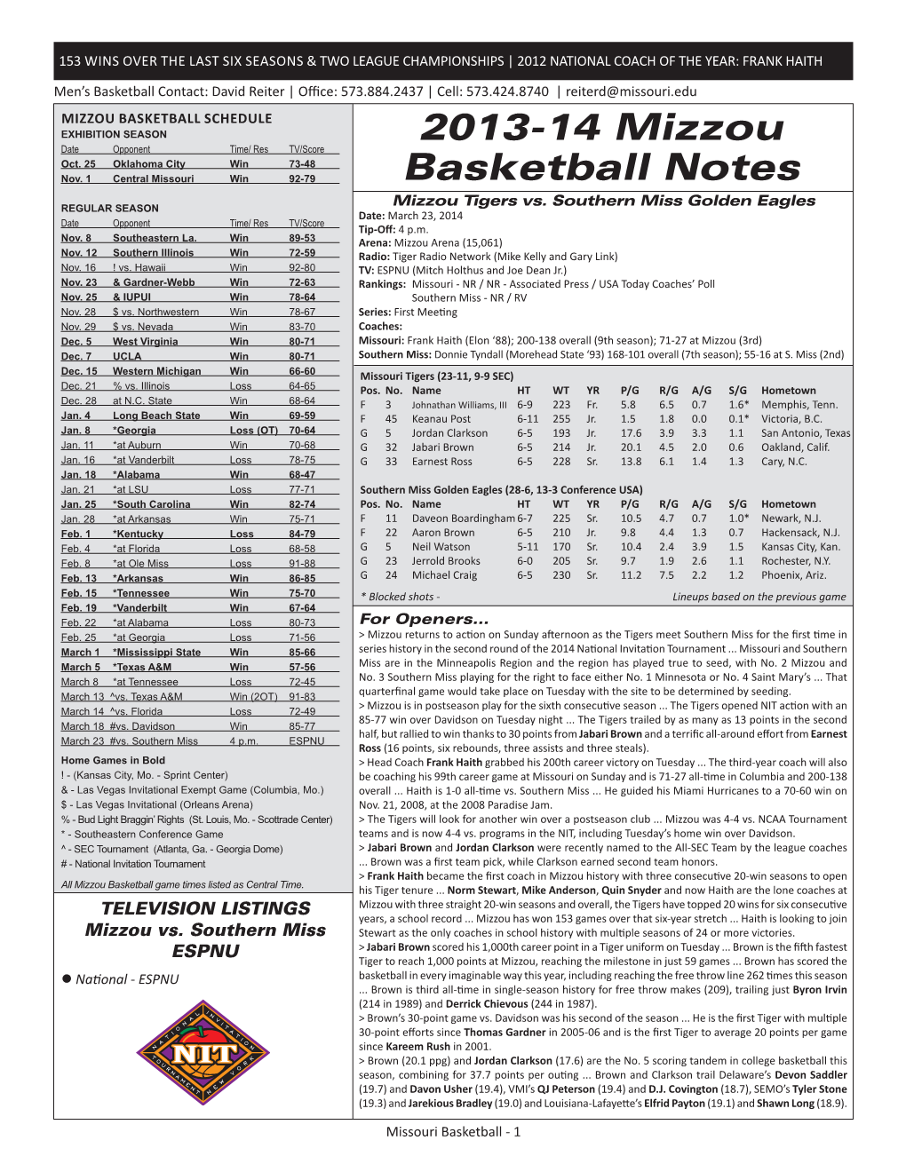 2013-14 Mizzou Basketball Notes