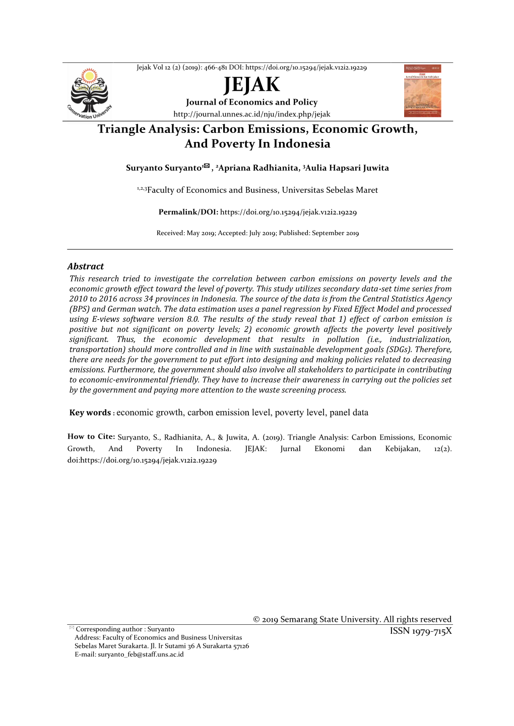 Carbon Emissions, Economic Growth, and Poverty in Indonesia