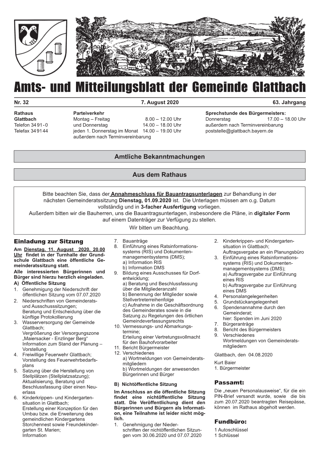 Amts- Und Mitteilungsblatt Der Gemeinde Glattbach Nr