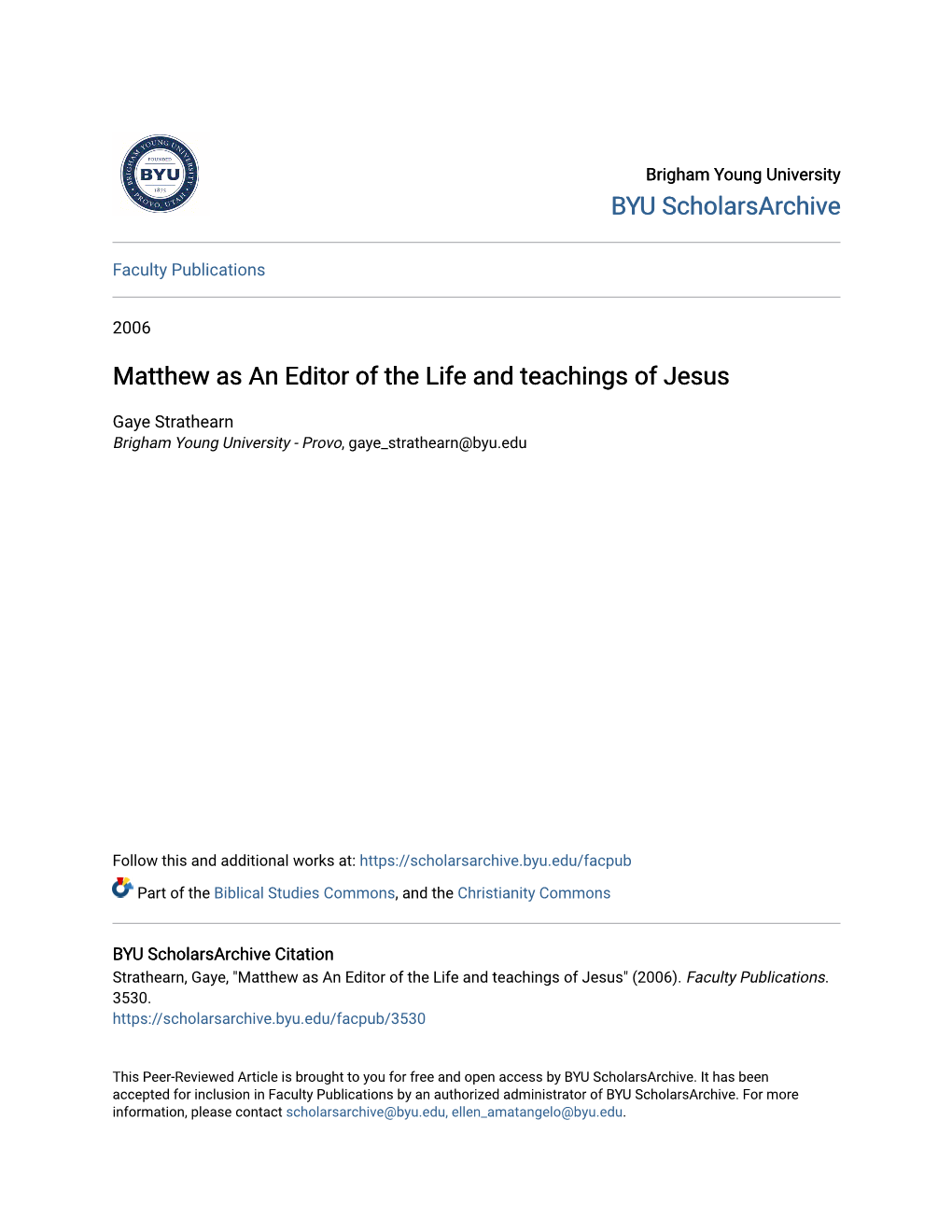 Matthew As an Editor of the Life and Teachings of Jesus